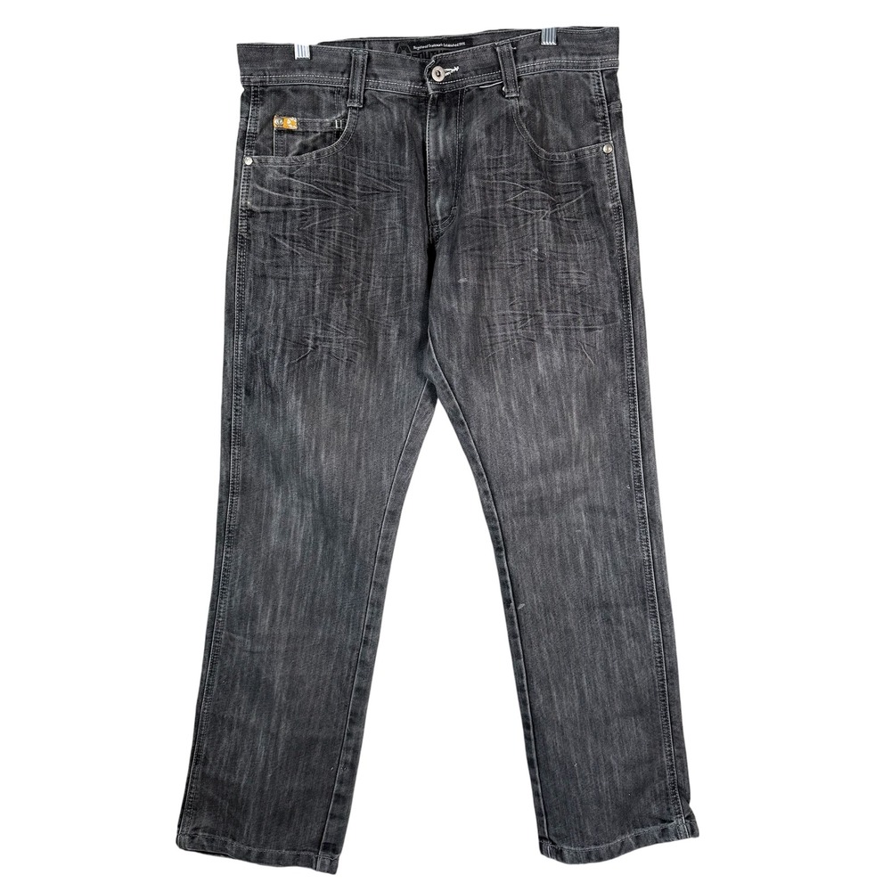 Southpole Jeans Mens 34 Black Relaxed Straight Leg Denim Y2K Streetwear Gold Tab